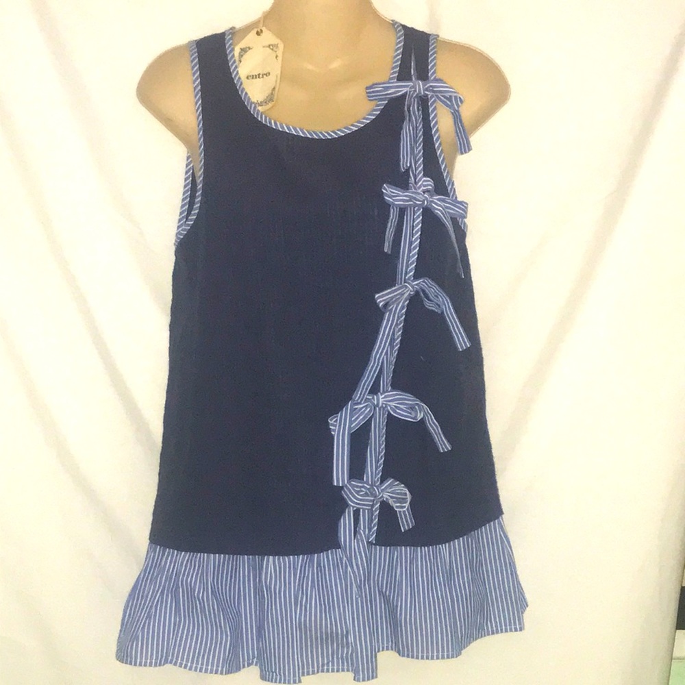 ENTRO Babydoll Navy Stripe Trim NWT M